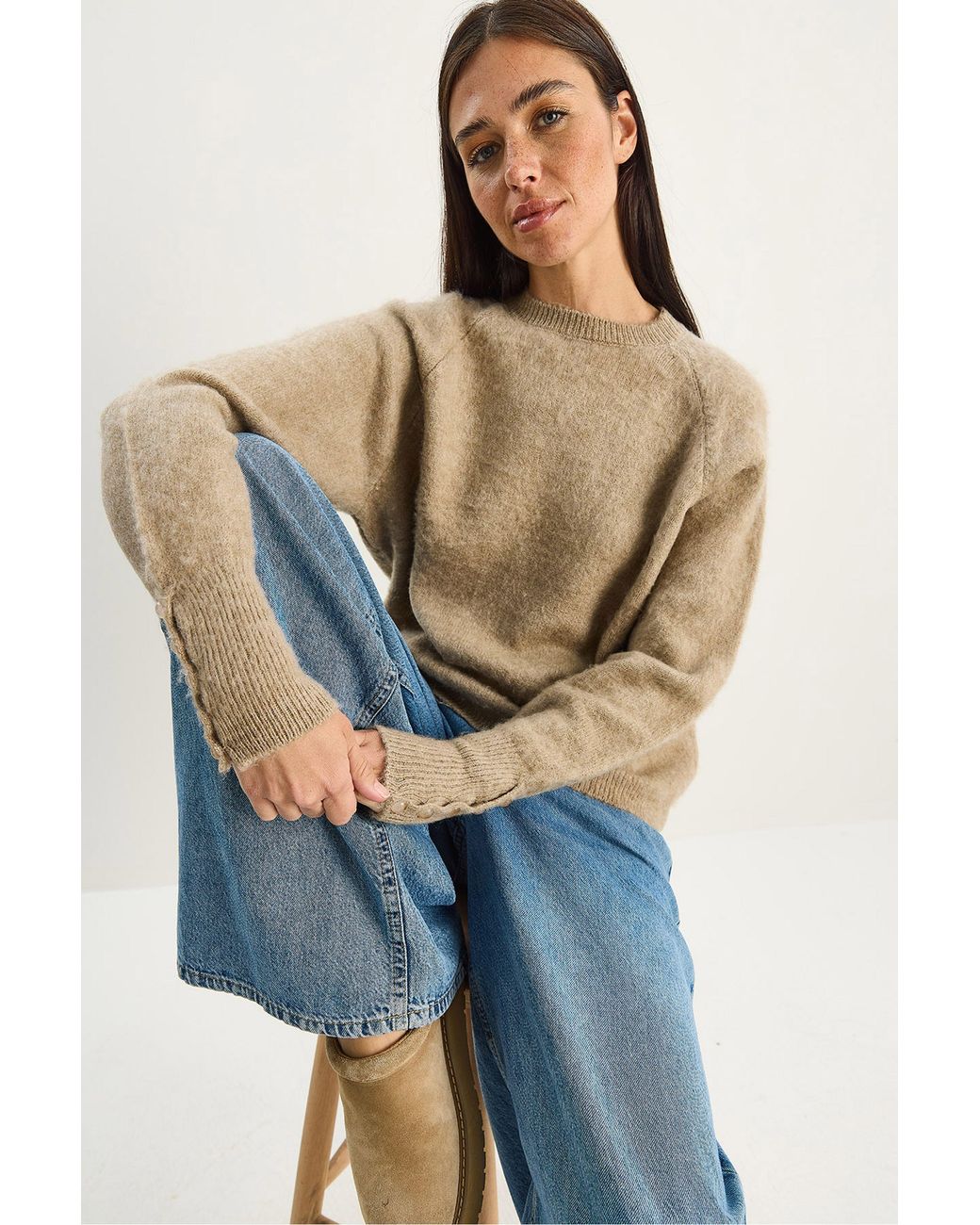 Bianco Lucci Blue Sweater With Buttoned Cuff Detail