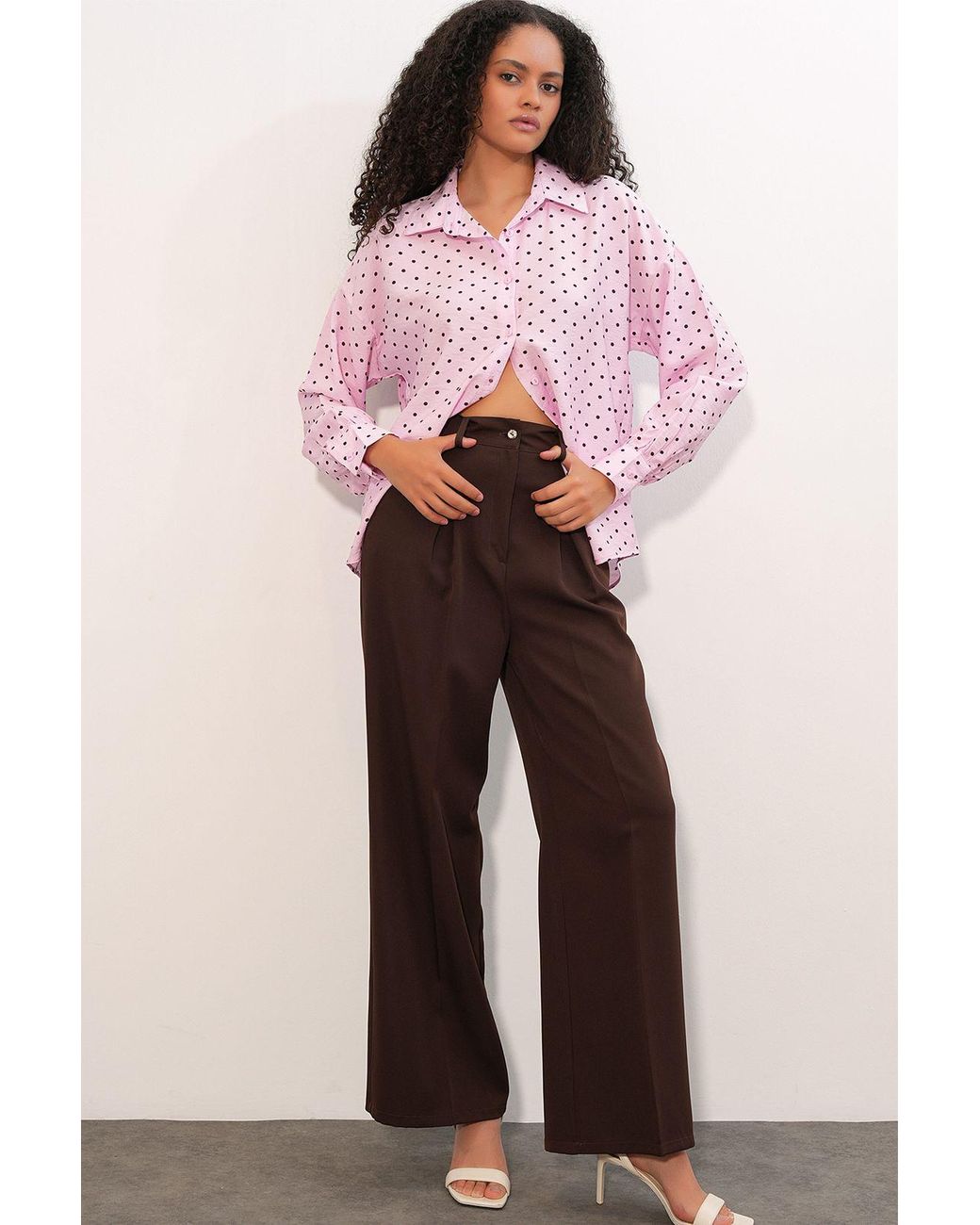 Bigdart Red Oversized Polka Dot Crepe Shirt