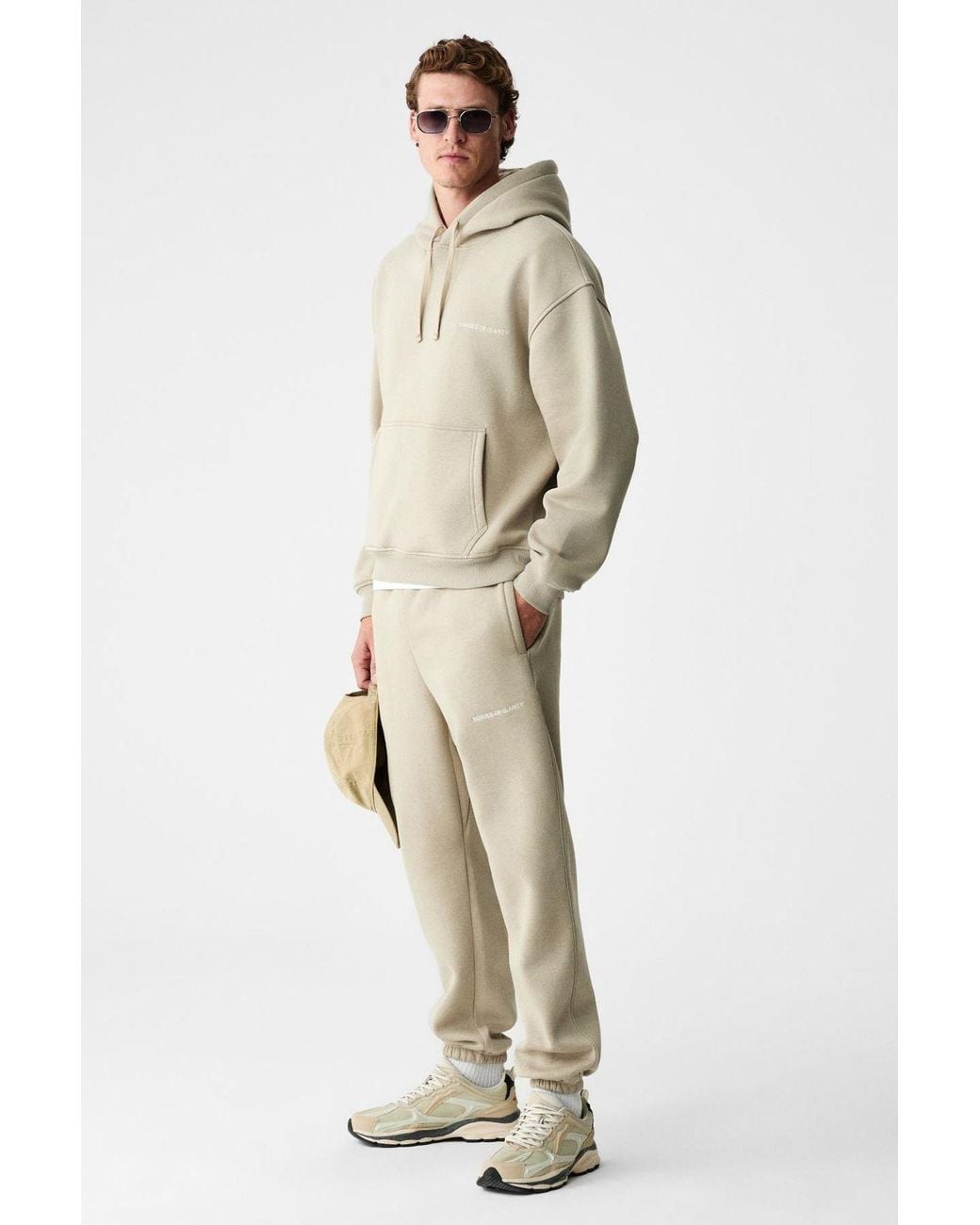 Grimelange Natural Hooded Relaxed Sweatshirt Pants Set for men