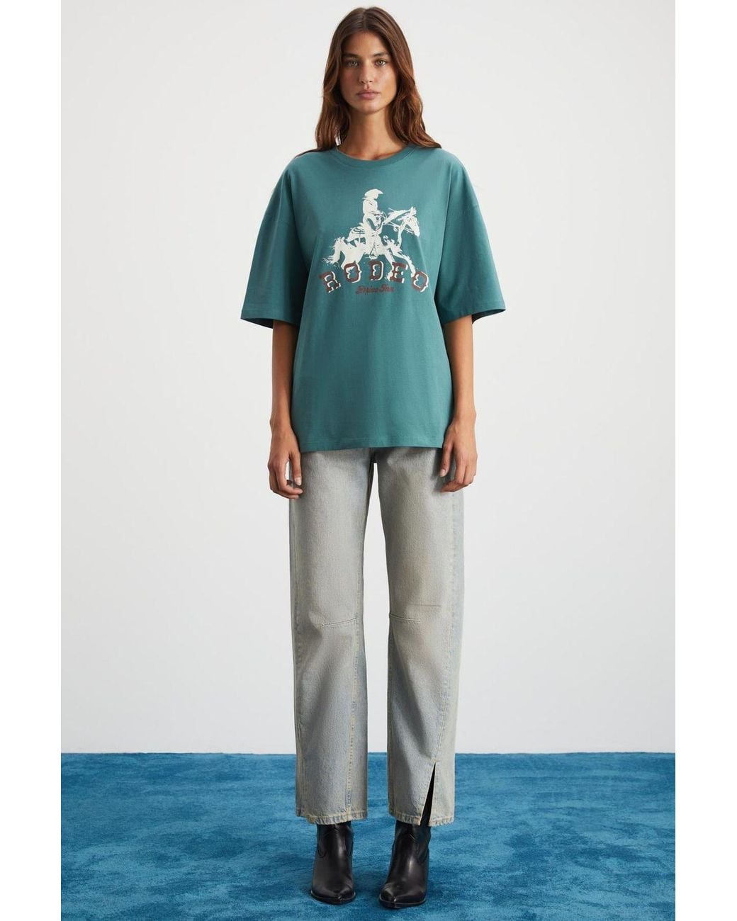 Grimelange Blue Printed Crew Neck T-Shirt