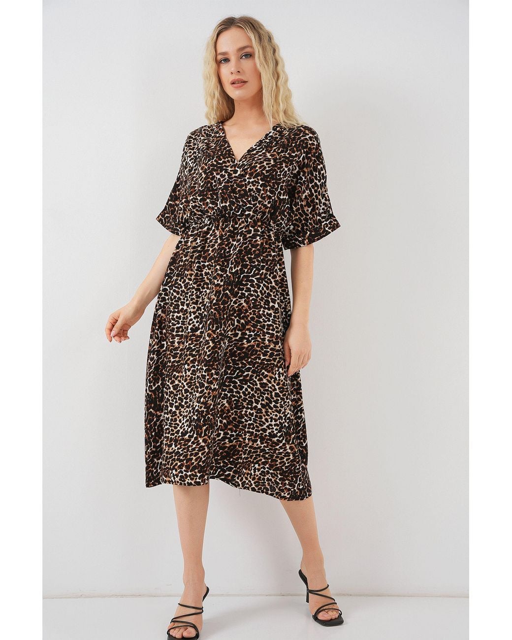 Bigdart Brown V-Neck Midi Dress With Drawstring