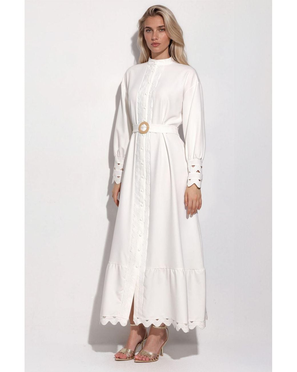 Msn-Collection Natural Belted A-Line Maxi Dress