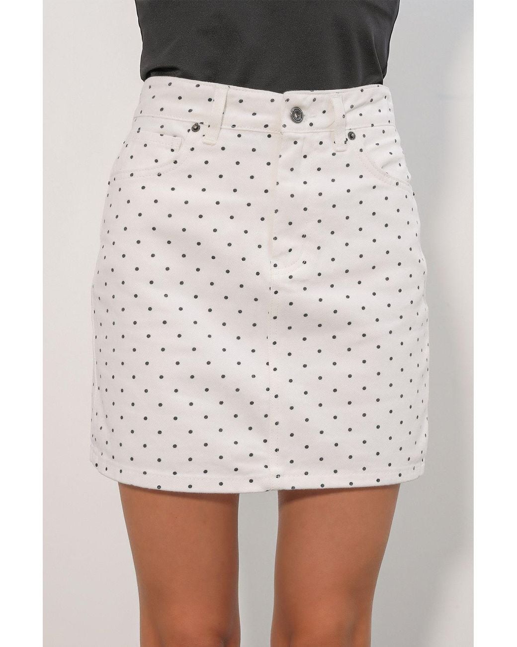 Bigdart Natural High-Waist Polka Dot Denim Mini Skirt