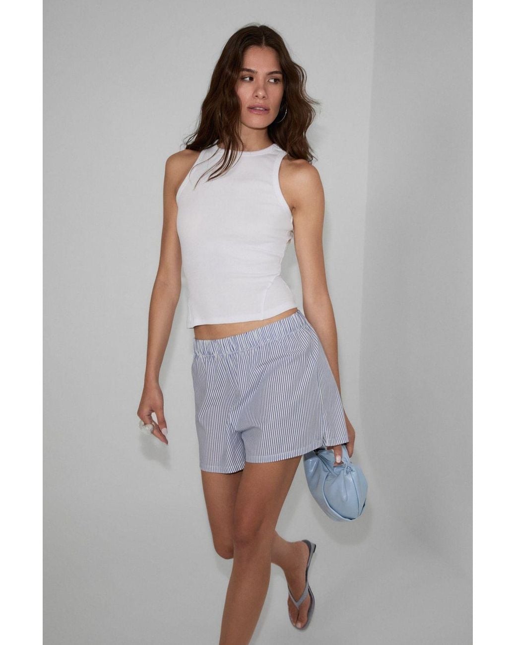 Grimelange White Ribbed Halterneck Crop Tank Top