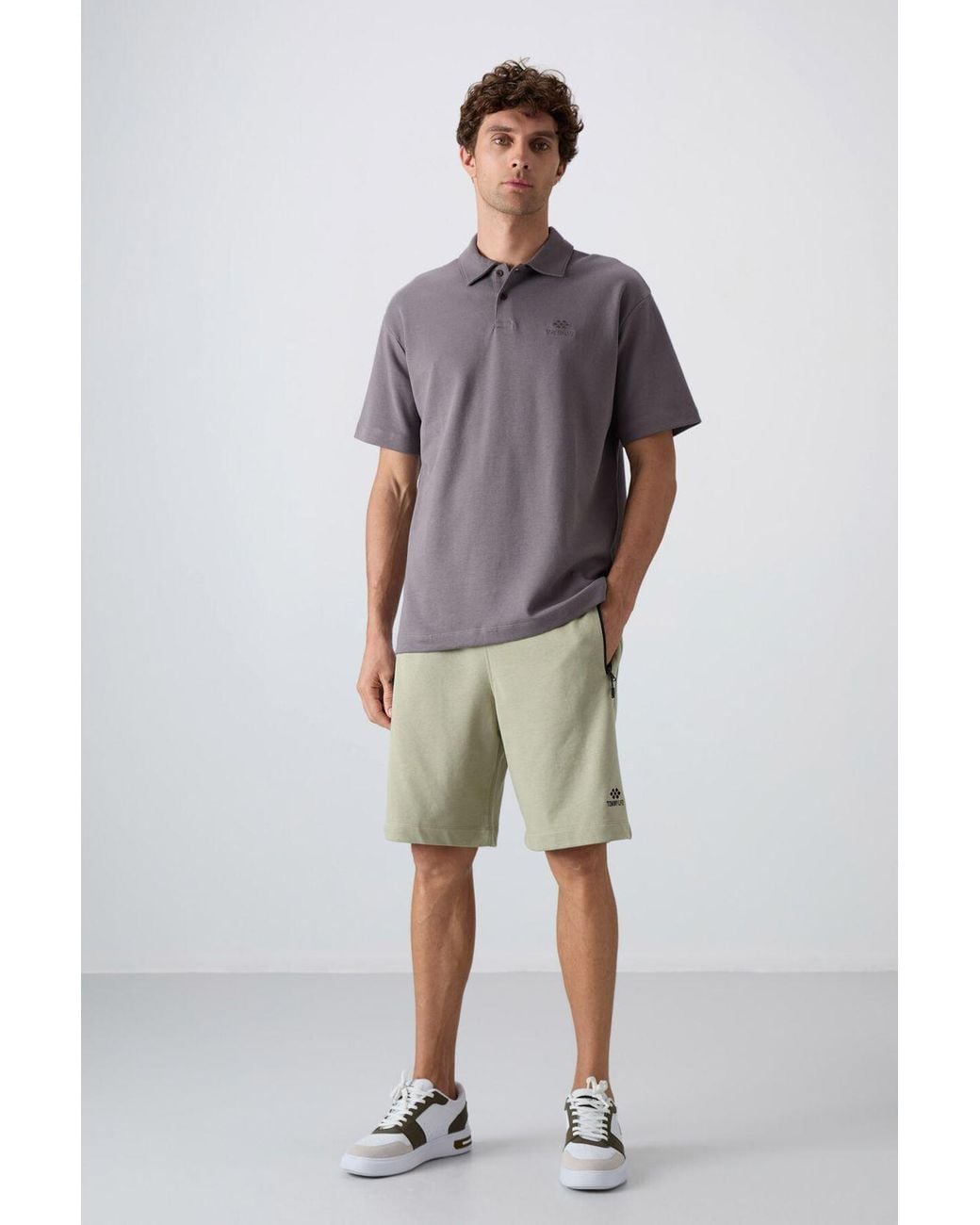 TOMMY LIFE Gray Oversized Polo T-Shirt for men