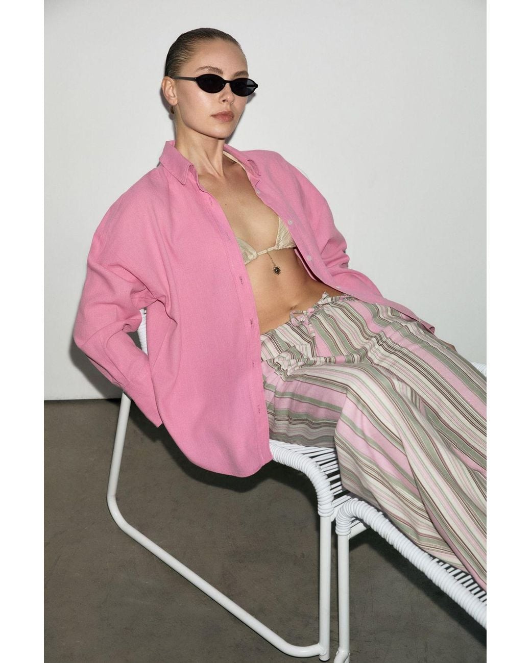 Grimelange Pink Oversized Long Sleeve Pocket Shirt