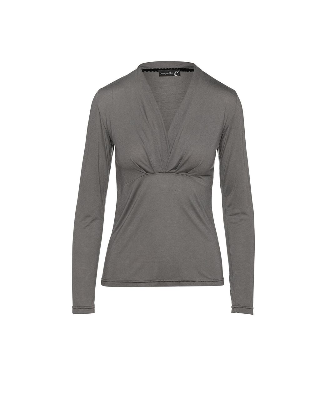 Conquista Gray Dark Cashmere Blend Long Sleeve Faux Wrap Top