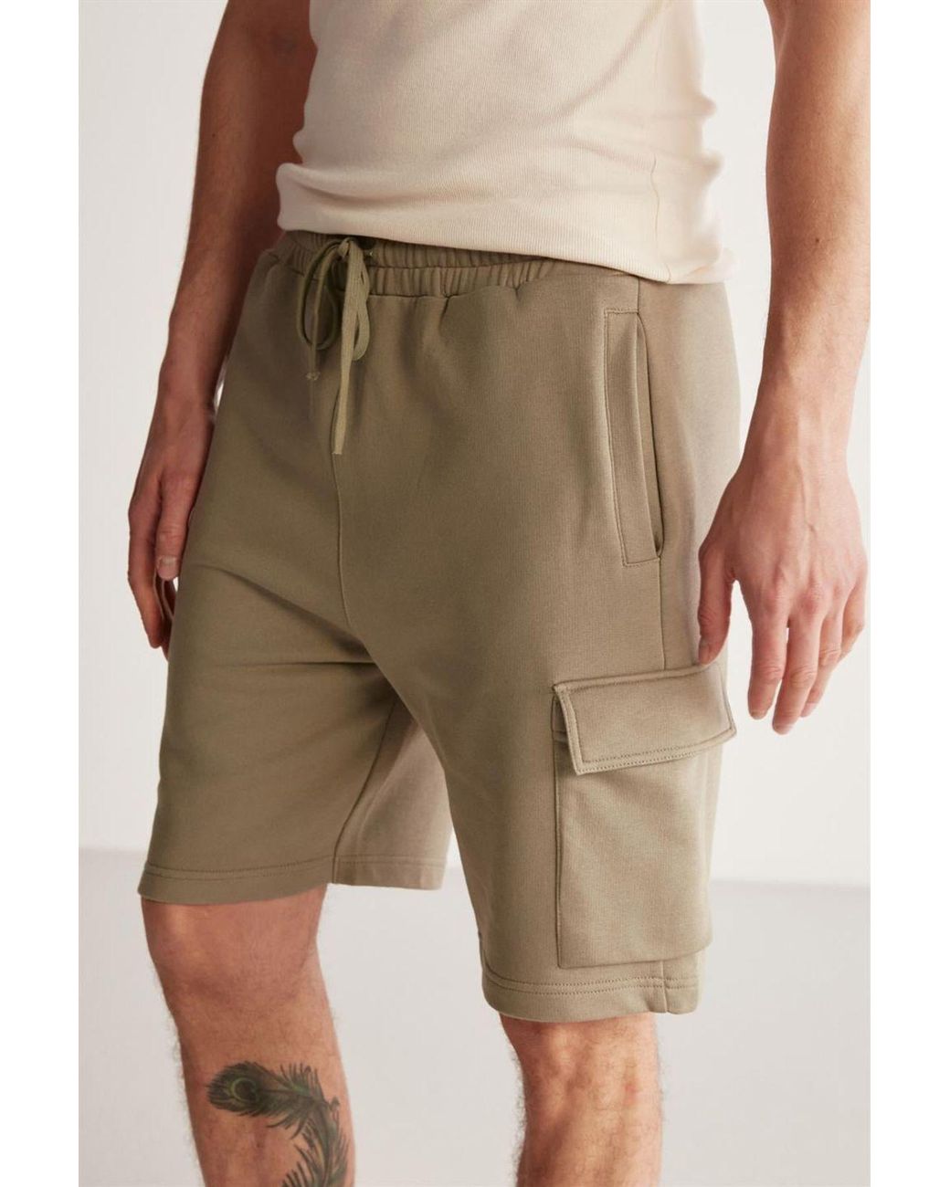 Grimelange Natural Mid Waist Straight Cargo Shorts for men
