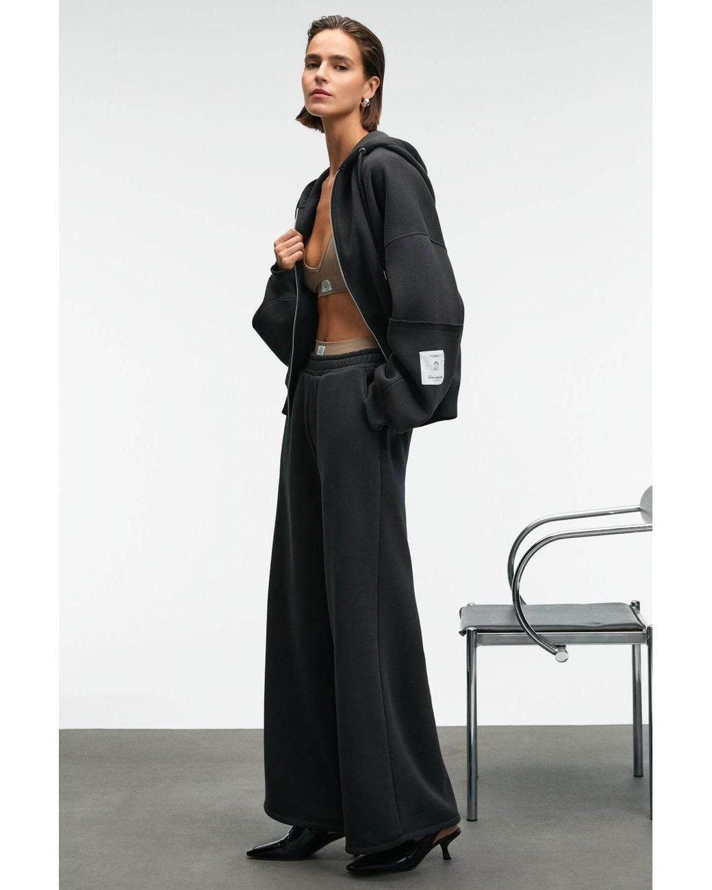 Grimelange Black Oversized Wide Leg Joggers