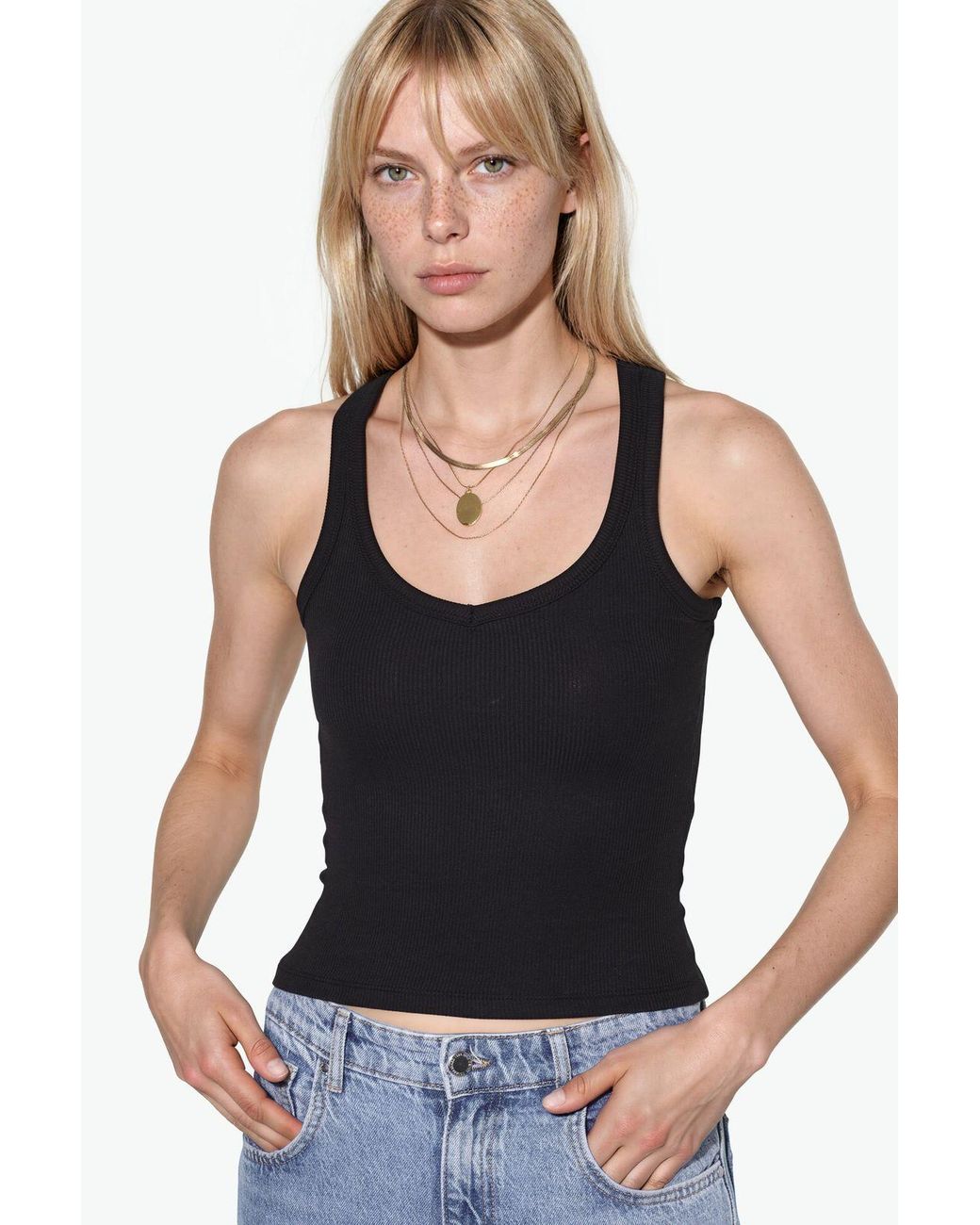 Busem Black V-Neck Ribbed Tank Top