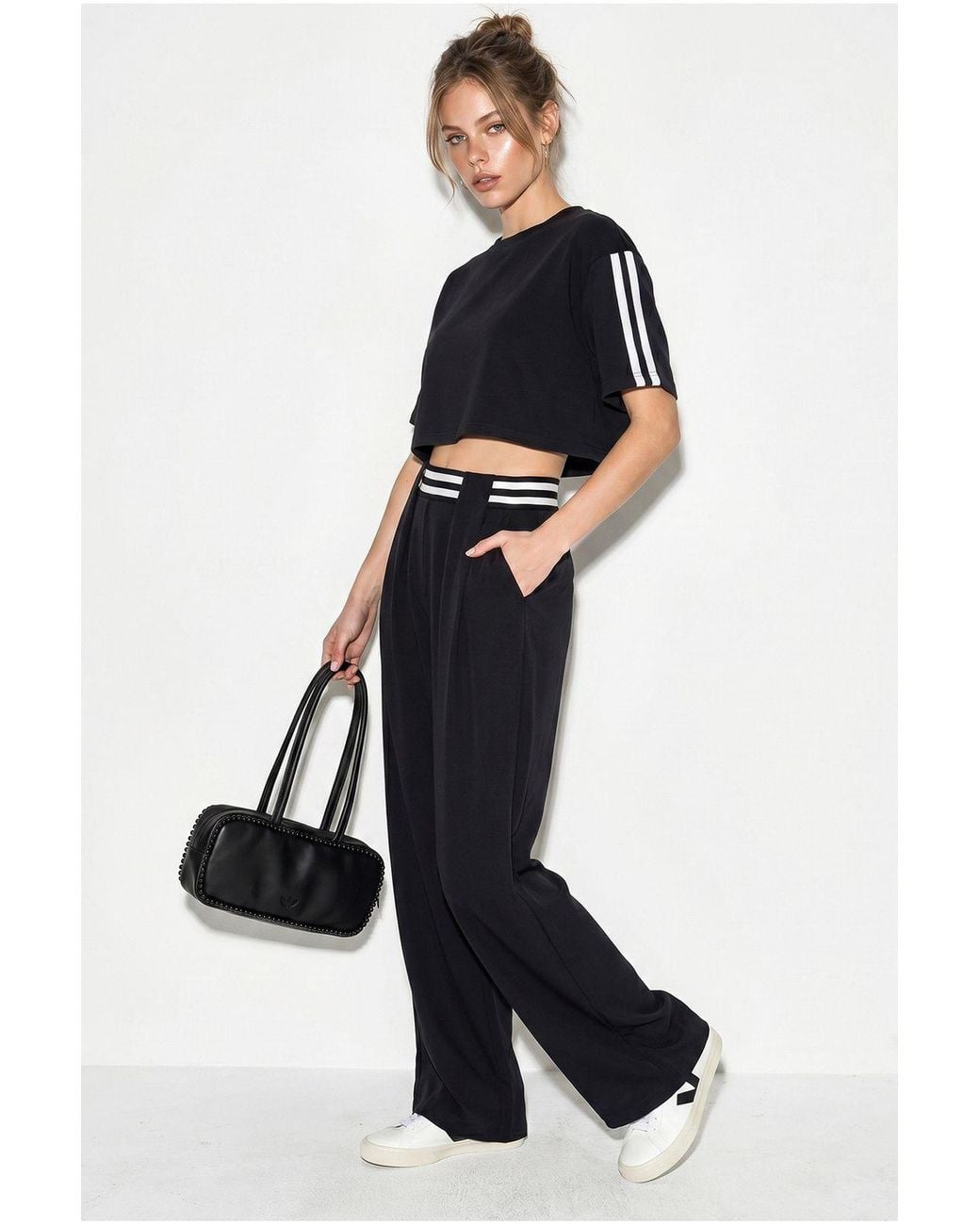 Bianco Lucci Blue 2-Piece Crew Neck T-Shirt And Wide Leg Trousers Set
