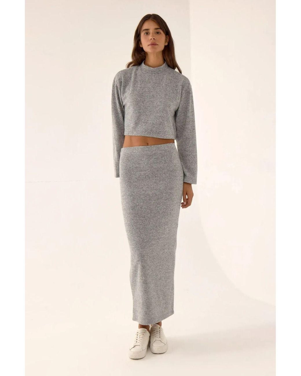 Hiccup Gray Low Waist Knitted Bodycon Maxi Skirt