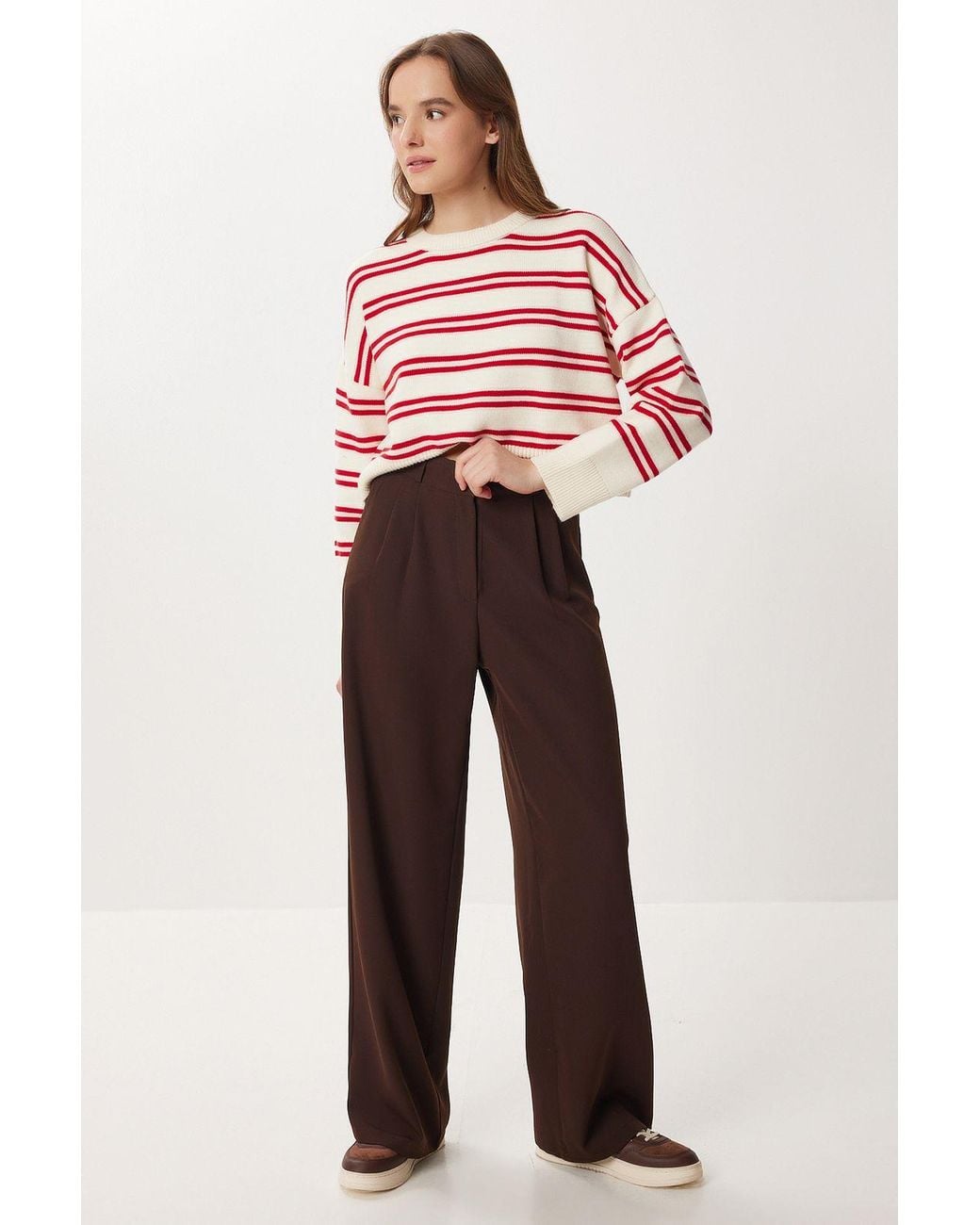 Happiness İstanbul Red High Waist Wide Leg Palazzo Pants