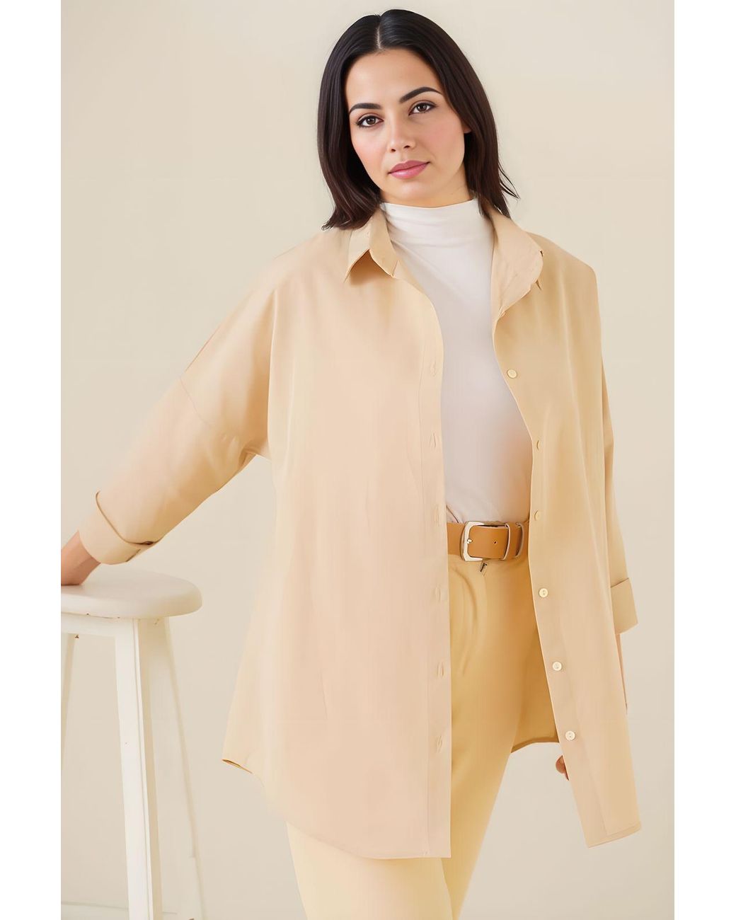 Bigdart Natural Relaxed Fit Poplin Shirt With Button Closure