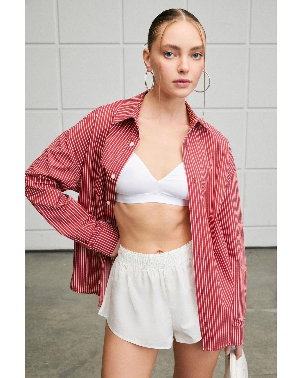 Grimelange Red Classic Collar Long Sleeve Shirt