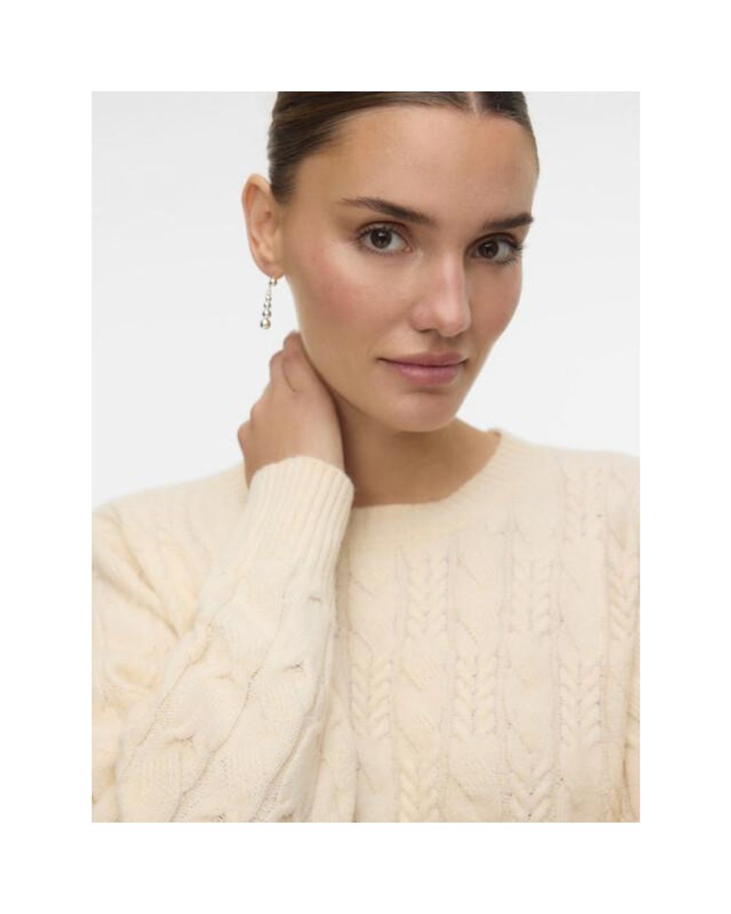 Vero Moda Vmaries Ls O-Neck Cable Pullover Bf Melee in het Natural