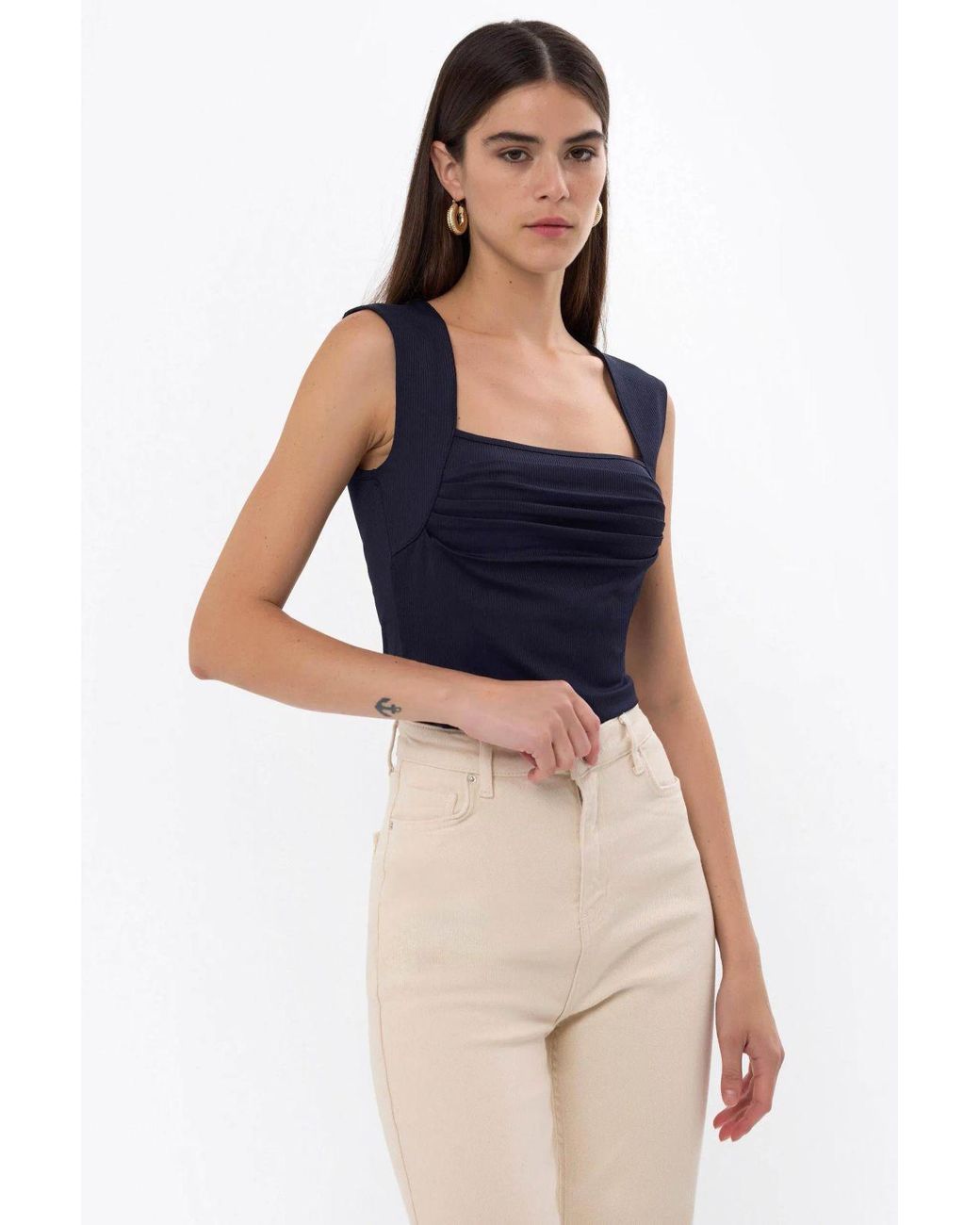 Hiccup Blue Ruched Square-Neck Blouse