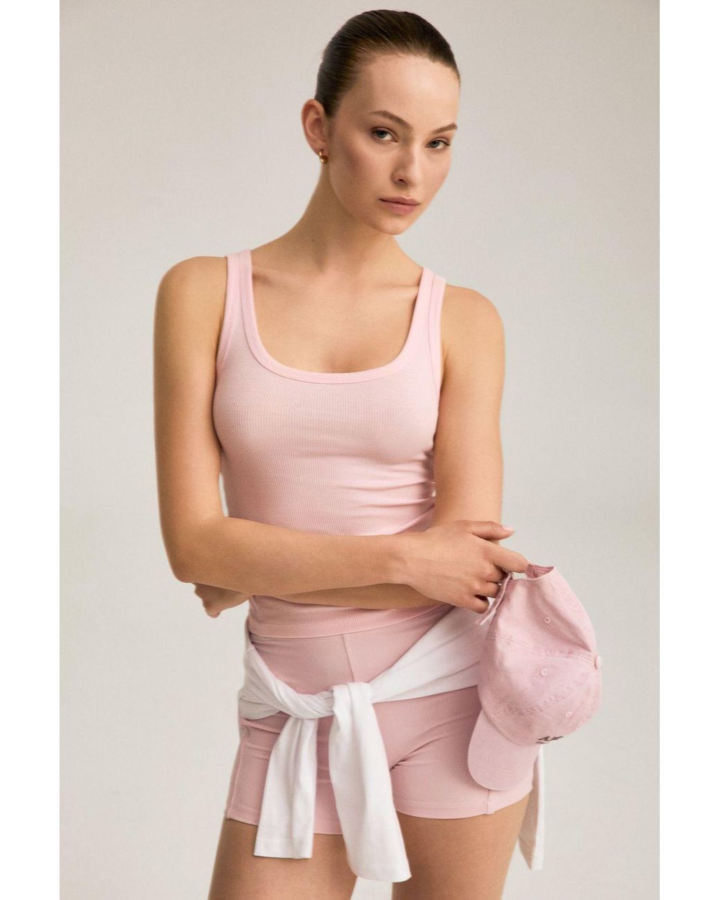 Grimelange Geribde Cami Met Slim Fit in het Pink