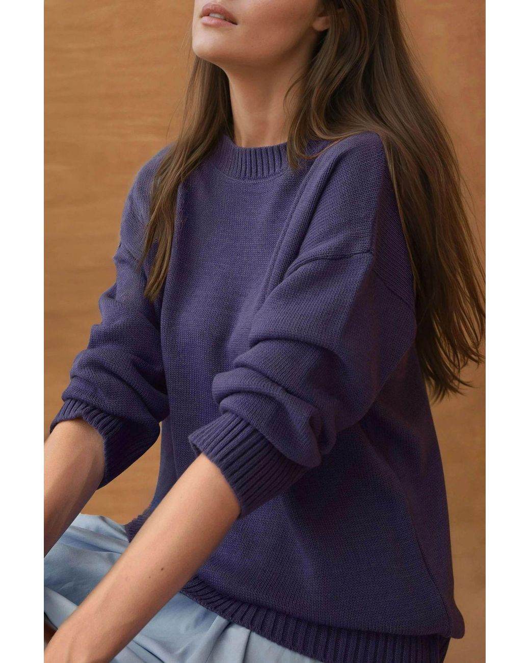 Hiccup Blue Thick Knit Crew Neck Long Sweater