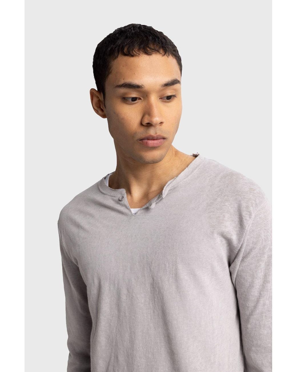 Giesto Black Cotton V-Neck Long-Sleeve T-Shirt for men