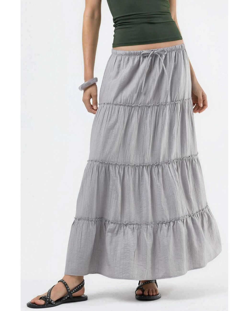 Busem Gray High Waist Textured A-Line Maxi Skirt