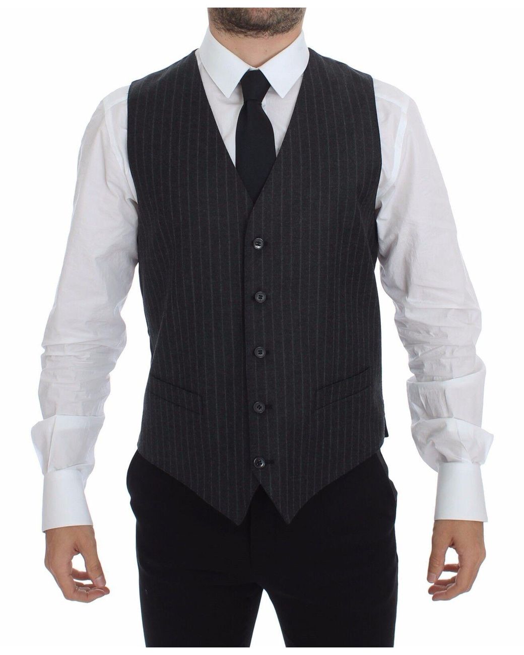Dolce & Gabbana Blue Elegant Striped Dress Vest for men