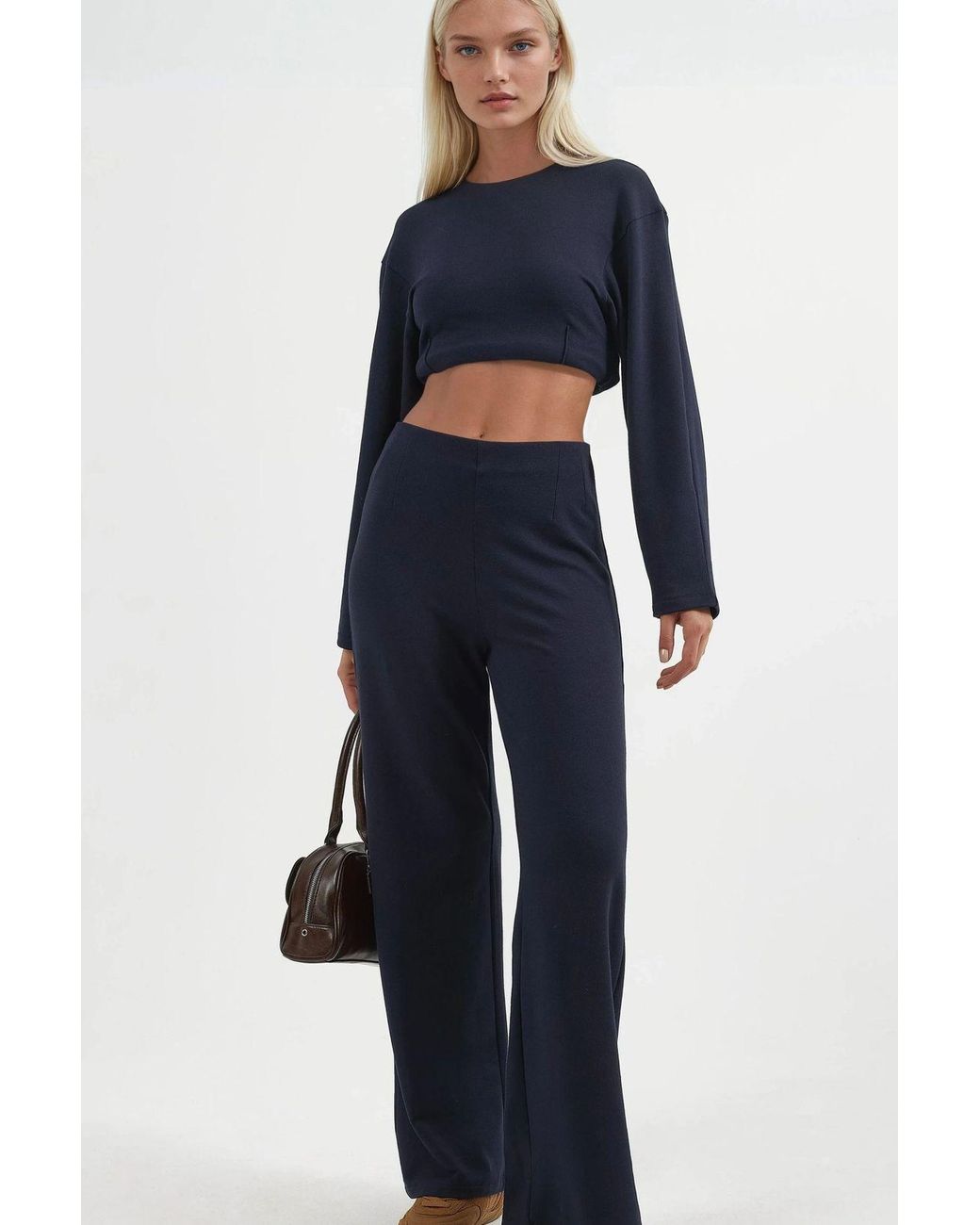 Busem Blue High Waist Pull-On Straight Leg Pants