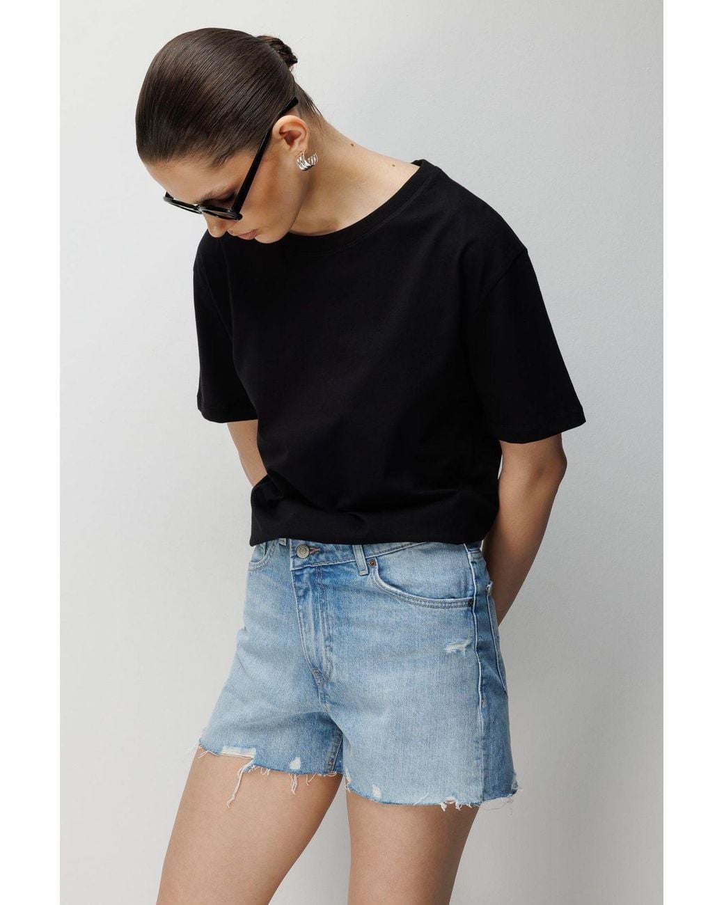 MixRay Black Oversized Ribbed Crew Neck T-Shirt