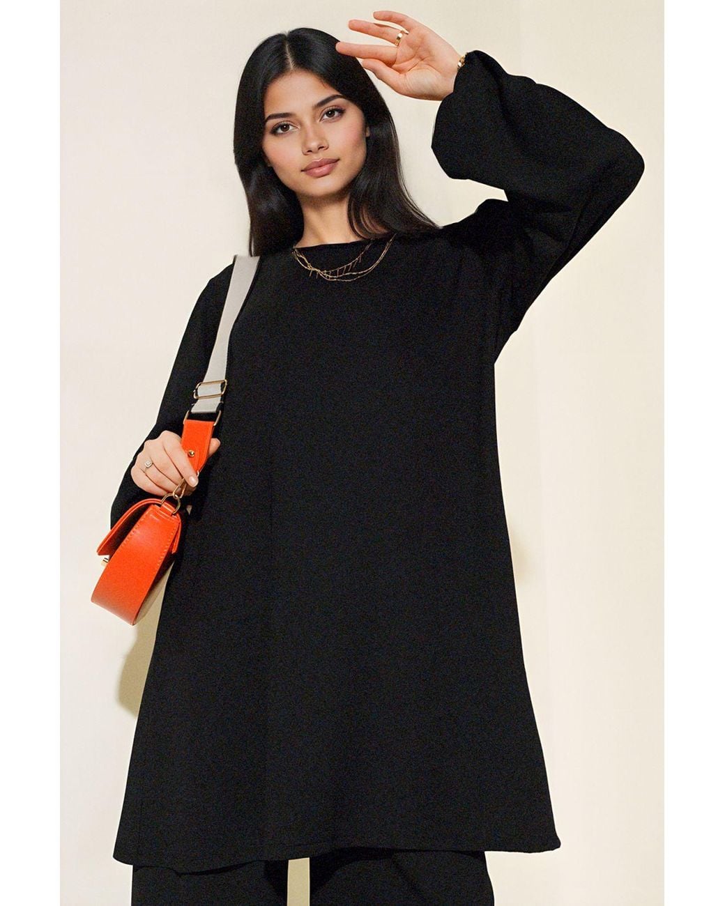 Bigdart Black Textured Long Sleeve Tunic And Wide Leg Pants Set