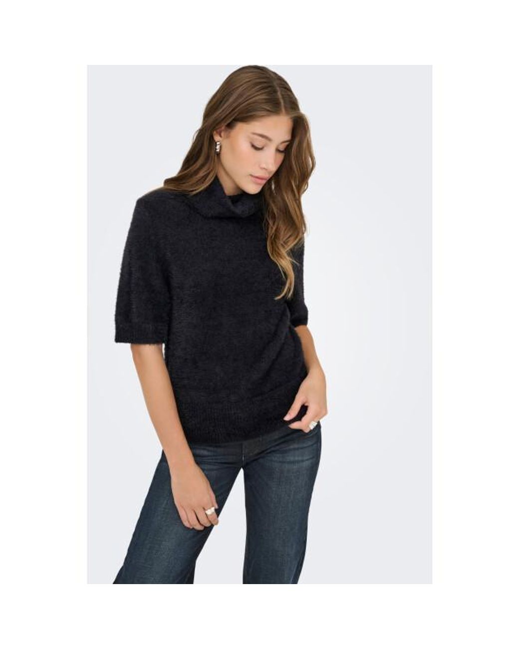 ONLY Onlpiumo Ss Highneck Knt in het Blue