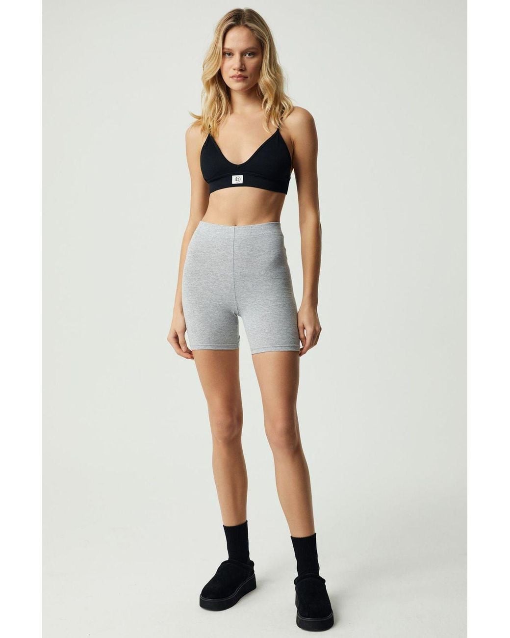 Grimelange Gray High Waist Skinny Cycling Shorts