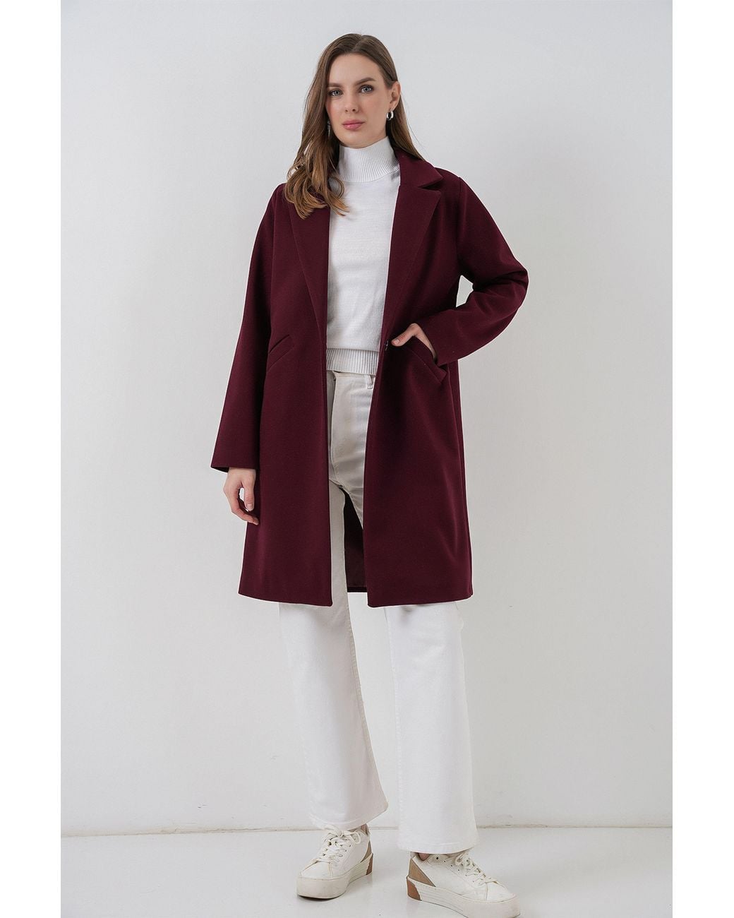 Bigdart Red Buttoned Long Coat With Pockets