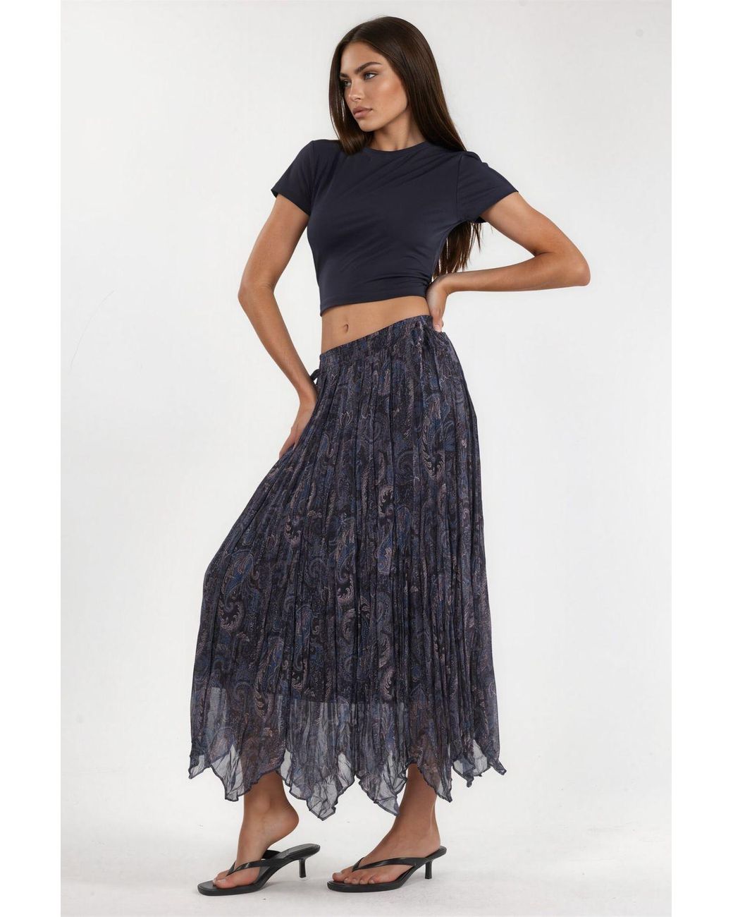 Hiccup Blue High Waist Paisley Midi Skirt