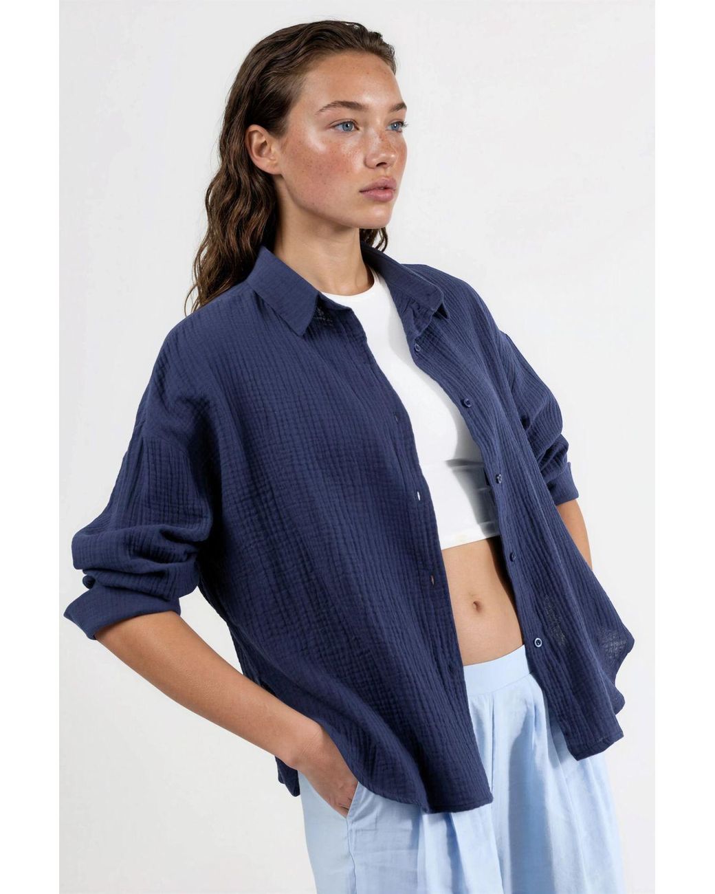 Busem Blue Textured Woven Cotton Button-Up Shirt