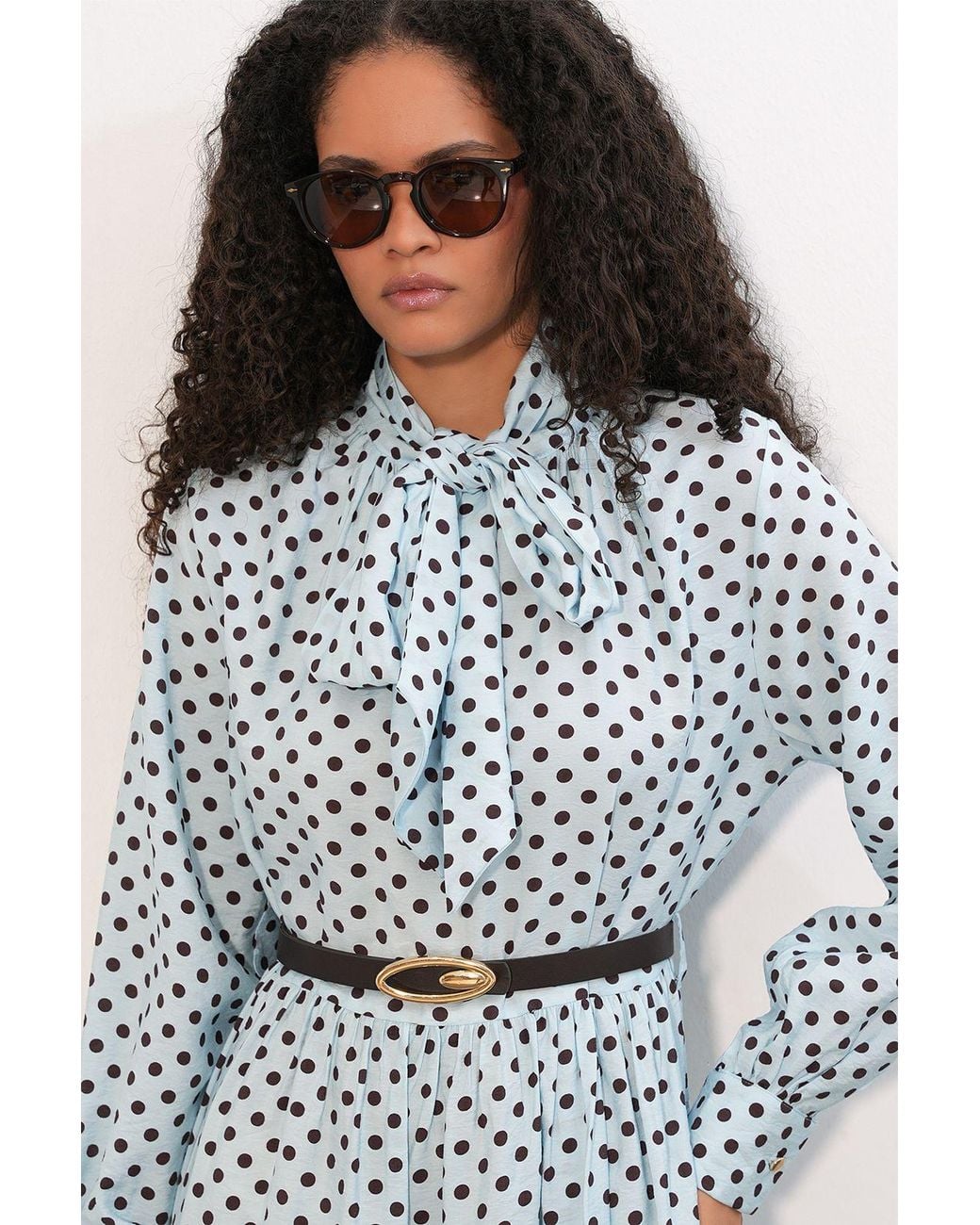 Bigdart Gray Polka Dot Maxi Shirt Dress