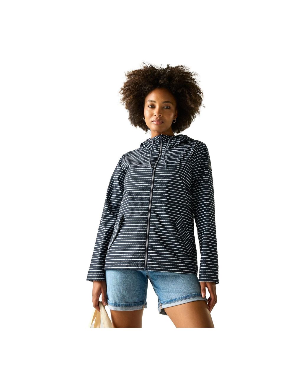 Regatta Bayletta Contrast Gestreepte Waterdichte Jas (Marineblauw/Wit) in het Blue