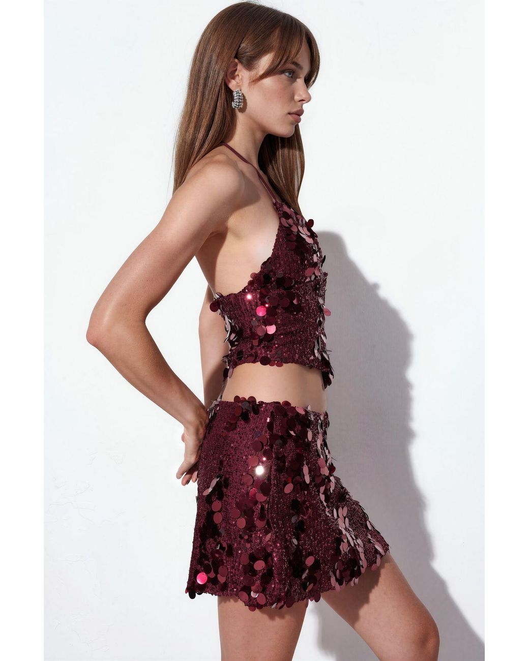 Busem Red High-Waist A-Line Mini Skirt With Sequins