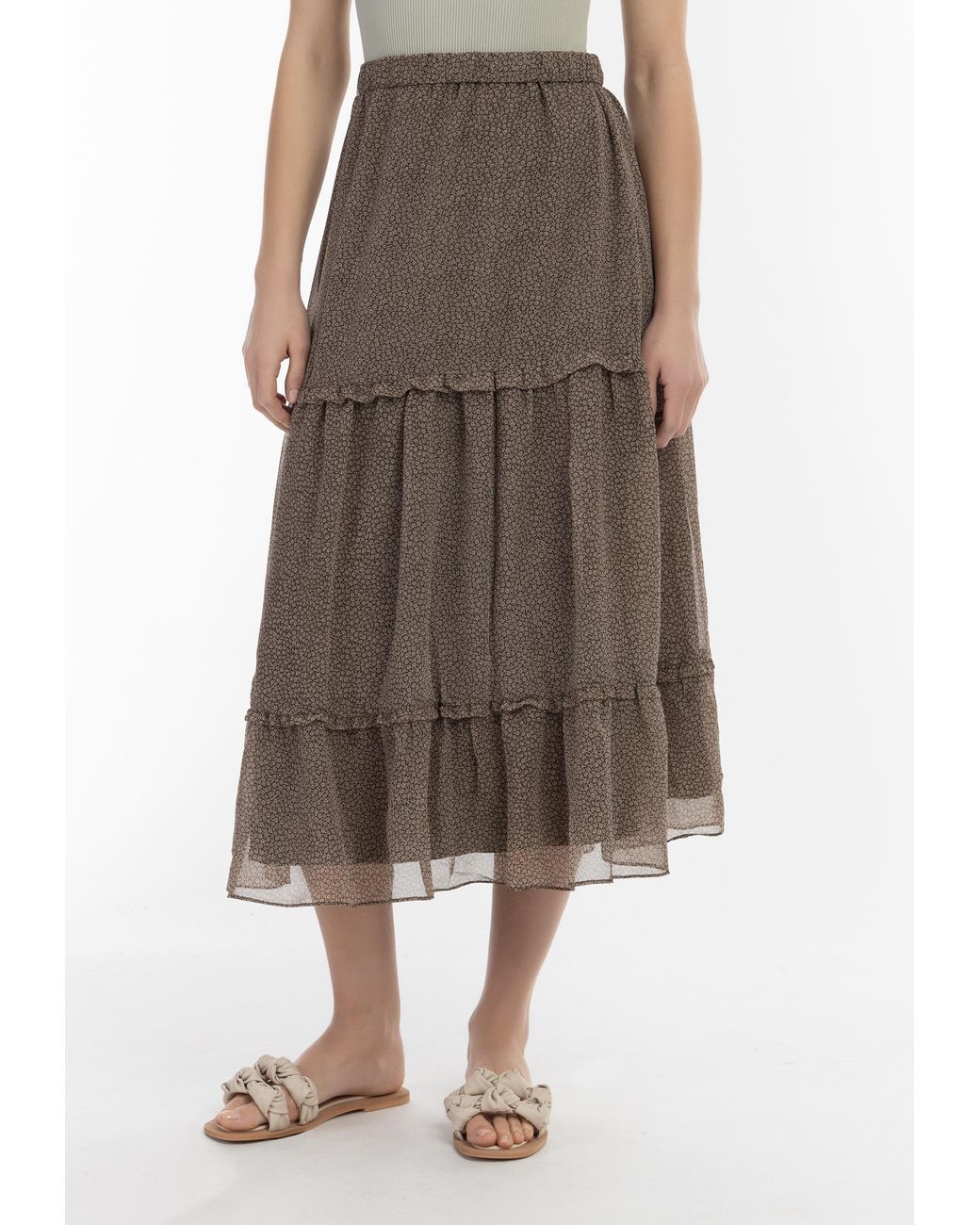 Dreimaster Maxi Rok Dames Olijf Wol Wit in het Brown
