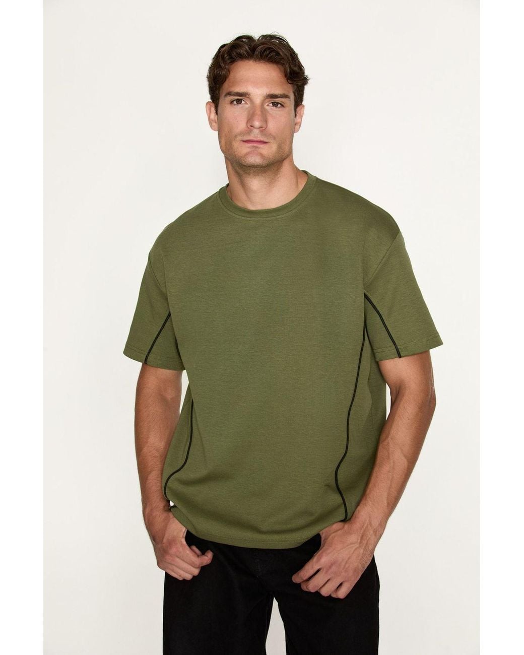 Grimelange Green Straight Crew Neck Short Sleeve T-Shirt for men