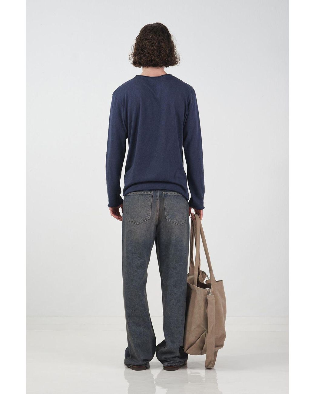 Giesto Blue Cotton Long-Sleeve Crew Neck T-Shirt for men