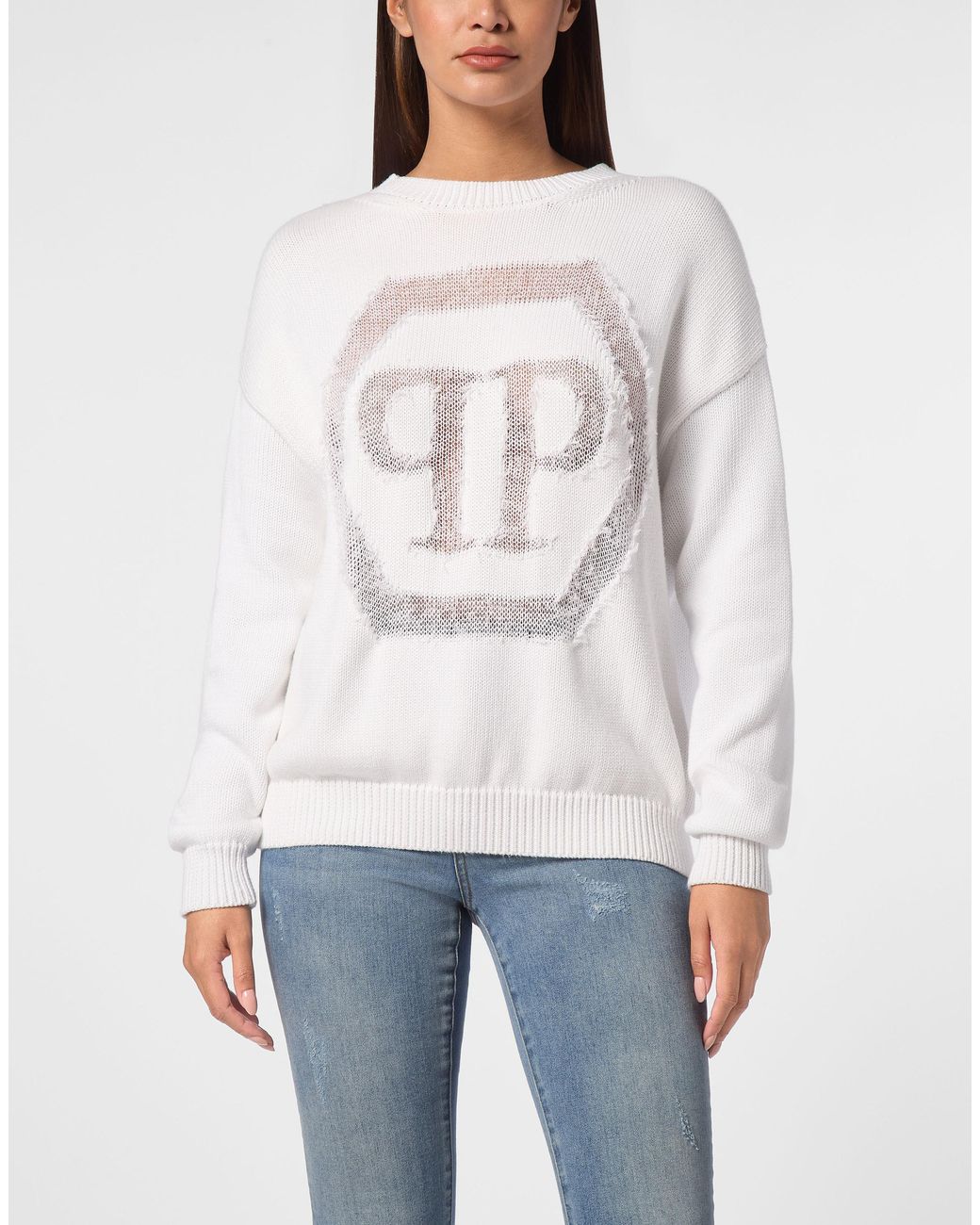 Philipp Plein Pullover Ronde Hals Hexagon in het White