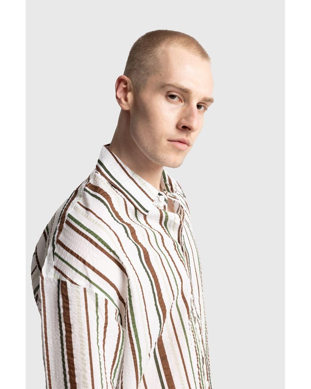 Giesto Natural Relaxed Fit Striped Cotton Shirt for men