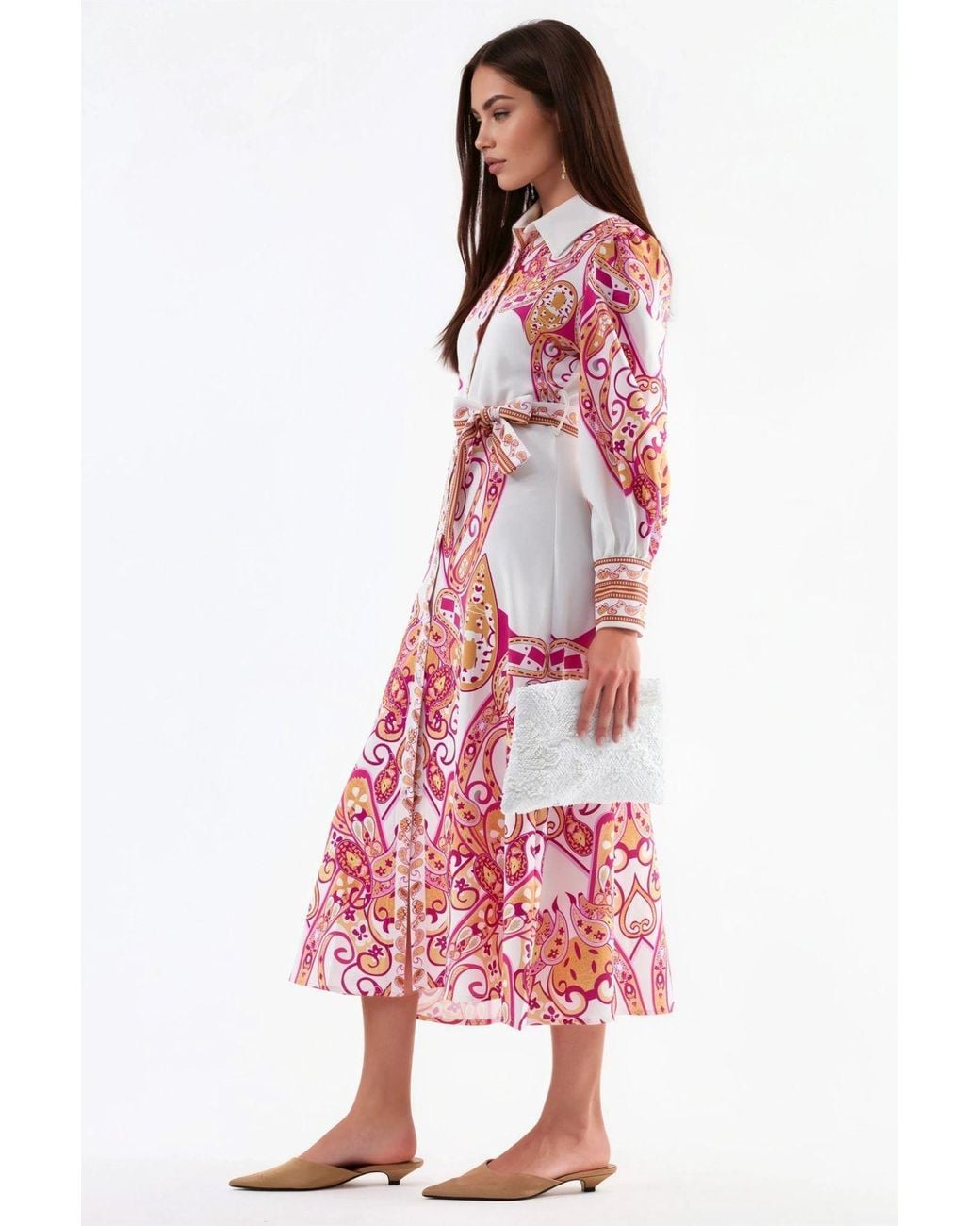 Msn-Collection Red Paisley Print Belted Maxi Dress