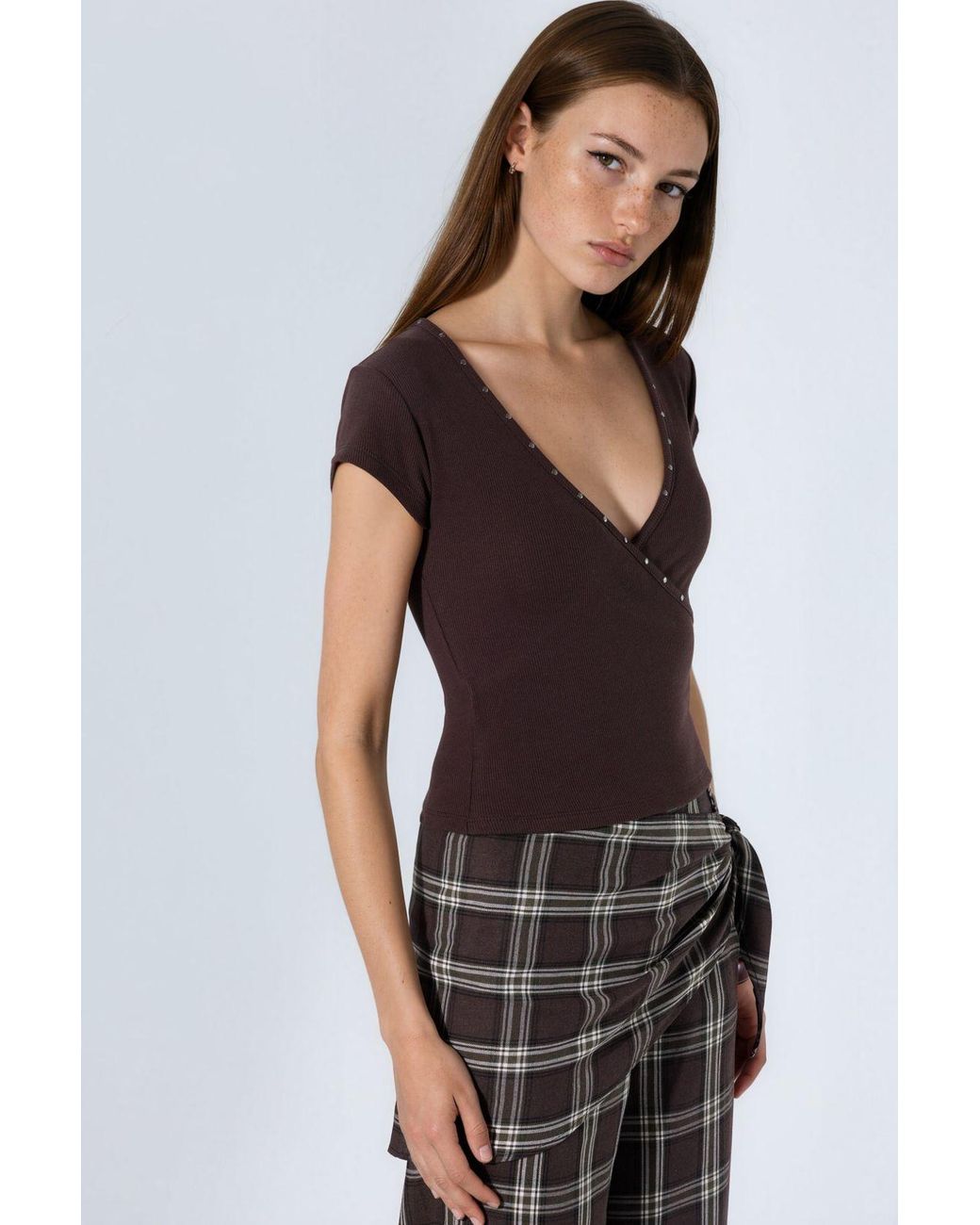 Busem Black V-Neck Ribbed Slim Fit Blouse