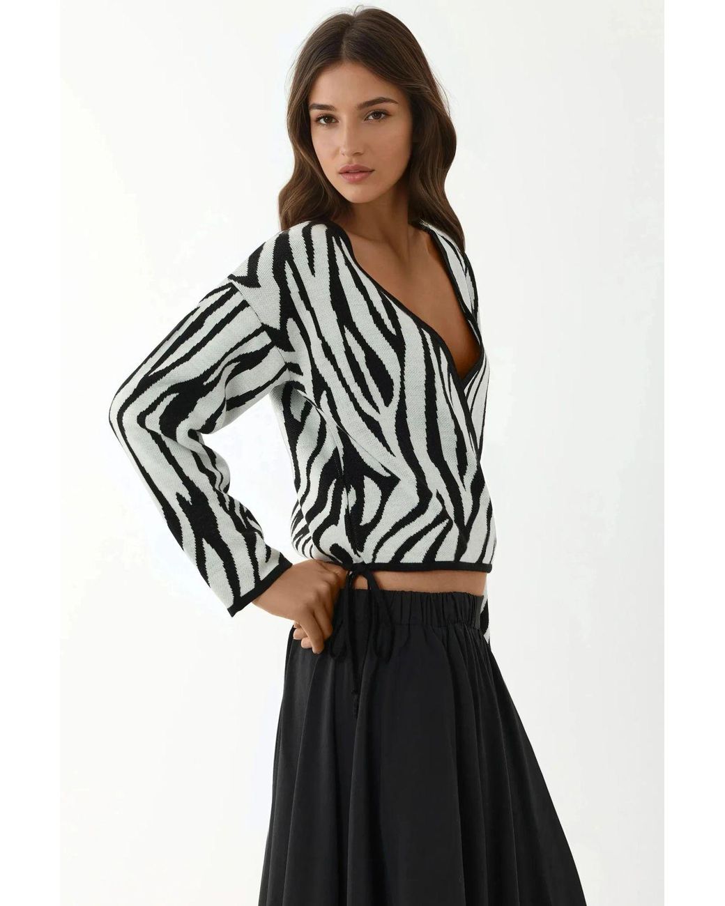 Hiccup Black Zebra Print V-Neck Sweater