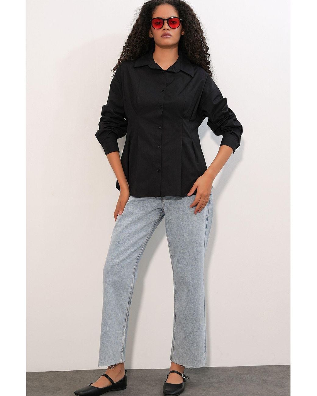 Bigdart Black Fitted Poplin Shirt With Button Front