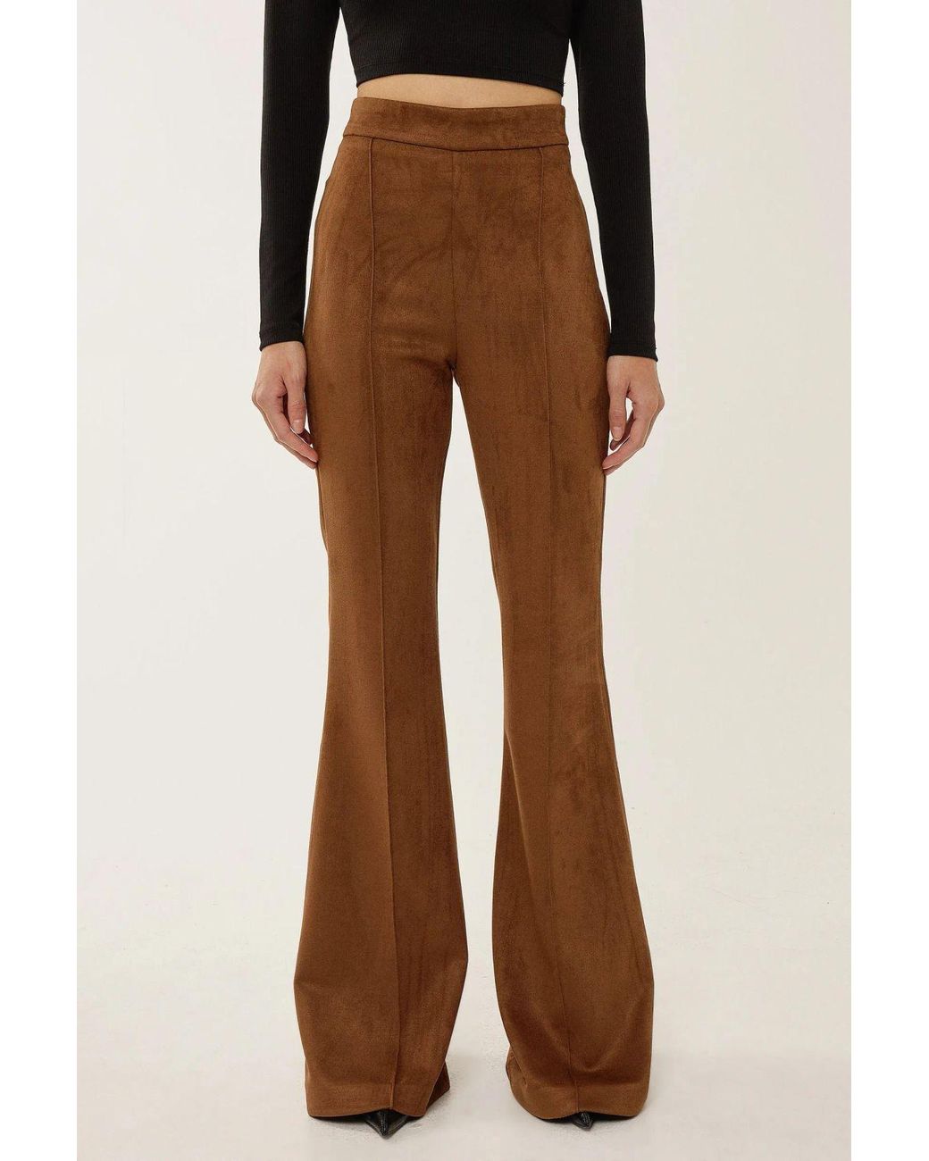 Hiccup Blue High Waist Suede Wide Leg Pants With Pintuck