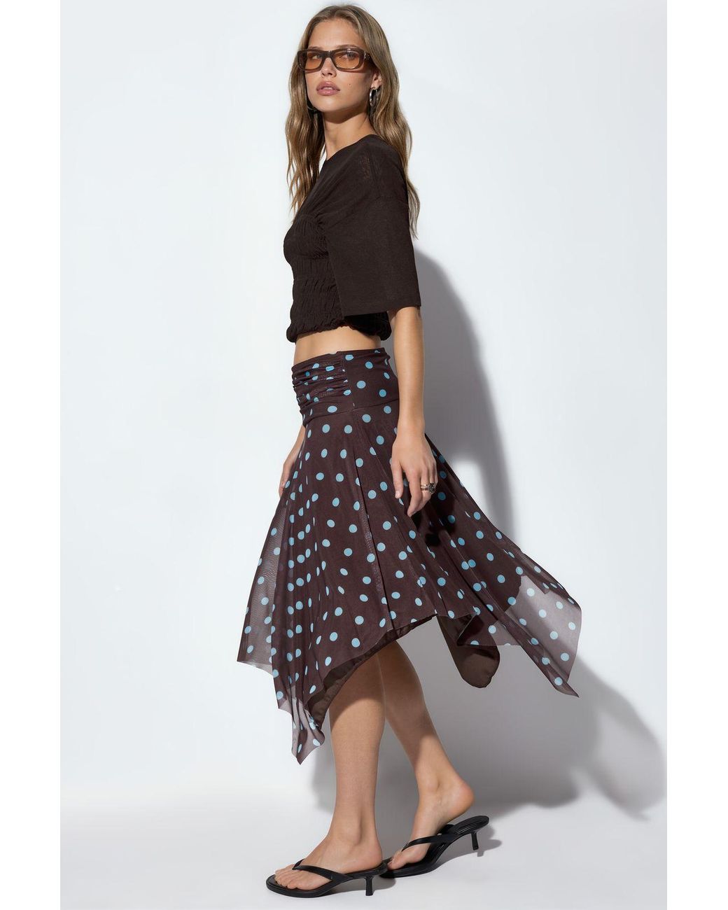 Busem Black High-Waist Polka Dot Midi A-Line Skirt