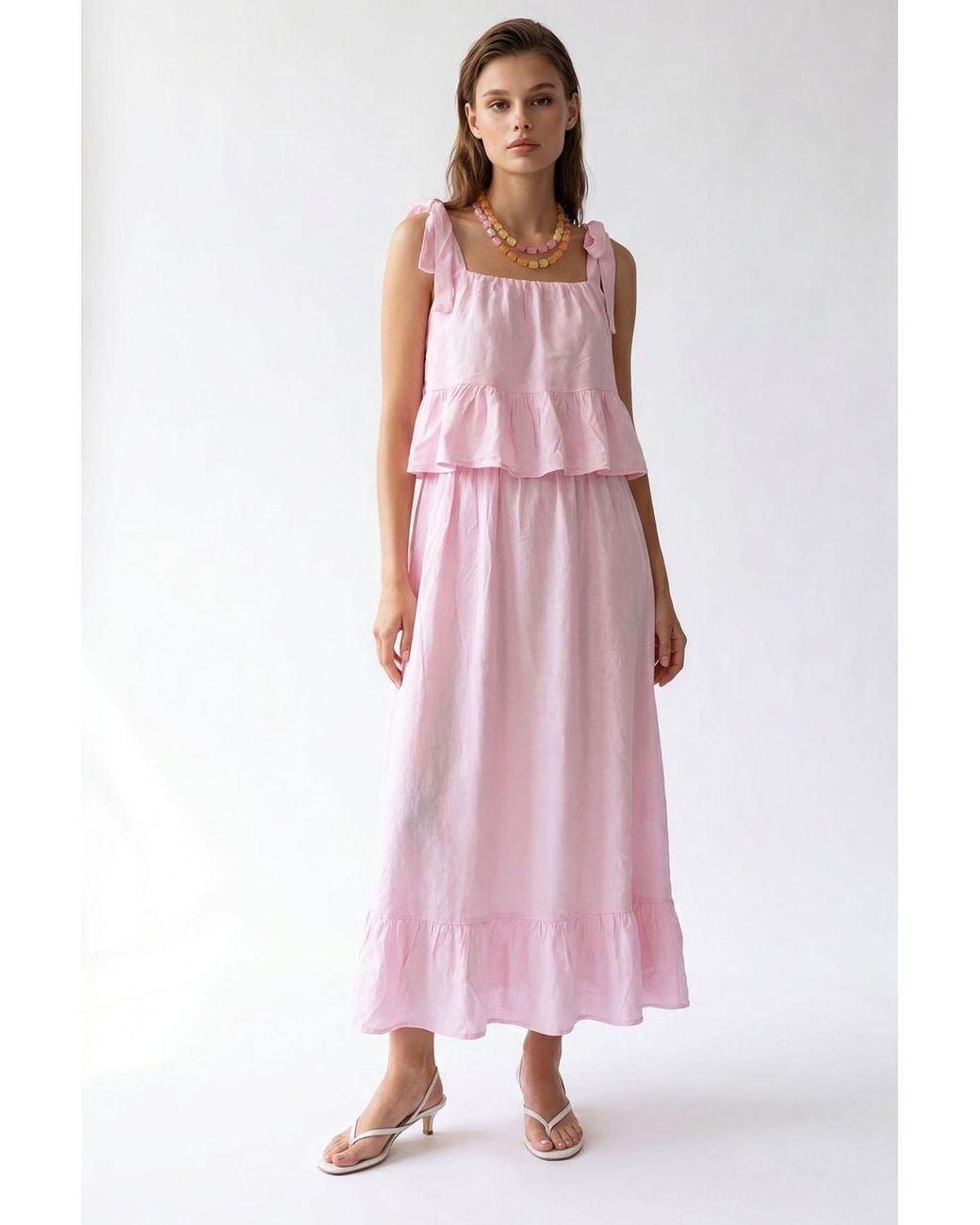 MixRay Pink Sleeveless A-Line Midi Dress