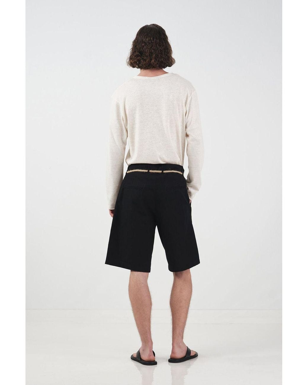 Giesto Black Mid Waist Relaxed Fit Belted Poplin Shorts for men